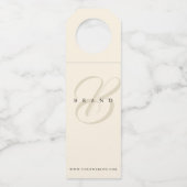 Minimal Light Beige Black Elegant Monogram Company Flaschenanhänger (Rückseite)