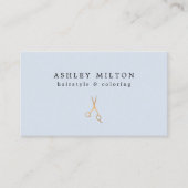 Minimal Light Blue Imitate Gold Scissors HairStyli Visitenkarte (Vorderseite)
