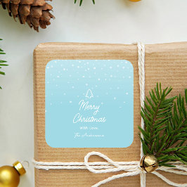 Minimal Light Pastel Blue Snowy Frohe Weihnachten Quadratischer Aufkleber