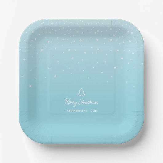 Minimal Light Pastel Blue Snowy Weihnachten Party Pappteller (Vorderseite)