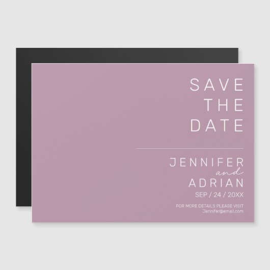Minimal Lila modern Save the Date horizontal Magnetkarte (Vorne/Hinten)