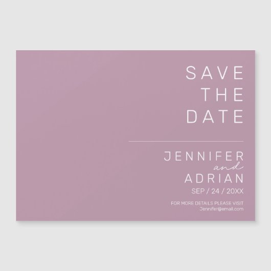 Minimal Lila modern Save the Date horizontal Magnetkarte (Vorderseite)