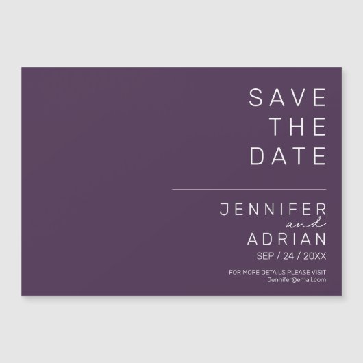 Minimal Lila modern Save the Date horizontal Magnetkarte (Vorderseite)