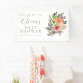 Minimal Lila Orange Bloral Baby Dusche Willkommen Banner (Insitu)