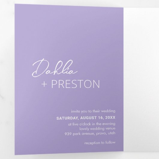 Minimal Lilac Foto Moderne Hochzeit Dreifach Gefaltete Einladung (Innen Erste Seite)