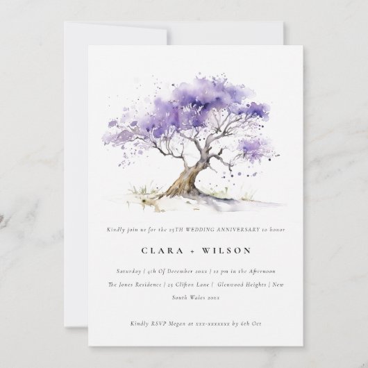 Minimal Lilac Jacaranda Tree Hochzeitstag Einladung (Vorderseite)