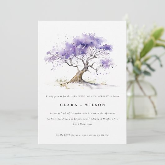 Minimal Lilac Jacaranda Tree Hochzeitstag Einladung (Stehend Vorderseite)