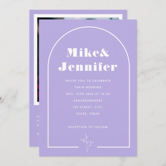 Minimal Lilac Lavender Qr Code Boho Arch Lineart Einladung (Vorne/Hinten)