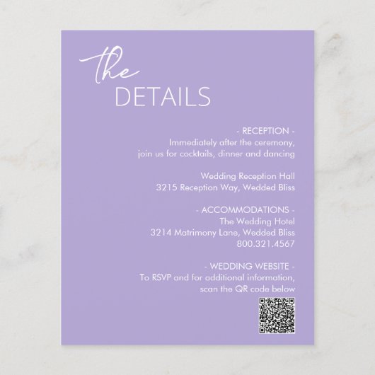 Minimal Lilac Modernes Budget Hochzeit Einladung Flyer (Hinten)