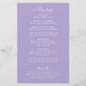 Minimal Lilac Modernes Hochzeitsprogramm (Rückseite)