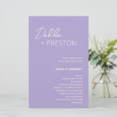 Minimal Lilac Modernes Hochzeitsprogramm (Stehend Vorderseite)