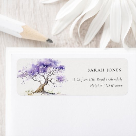 Minimal Lilac Watercolor Jacaranda Tree Adresse (Insitu)