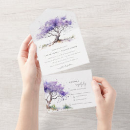 Minimal Lilac Watercolor Jacaranda Tree Wedding All In One Einladung