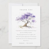 Minimal Lilac Watercolor Jacaranda Tree Wedding Dankeskarte (Vorderseite)