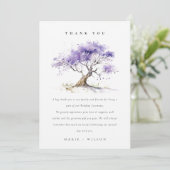 Minimal Lilac Watercolor Jacaranda Tree Wedding Dankeskarte (Stehend Vorderseite)