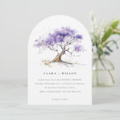 Minimal Lilac Watercolor Jacaranda Tree Wedding Einladung (Stehend Vorderseite)