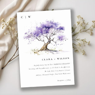 Minimal Lilac Watercolor Jacaranda Tree Wedding Einladung