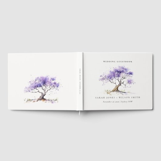 Minimal Lilac Watercolor Jacaranda Tree Wedding Gästebuch (Voll)