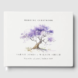 Minimal Lilac Watercolor Jacaranda Tree Wedding Gästebuch