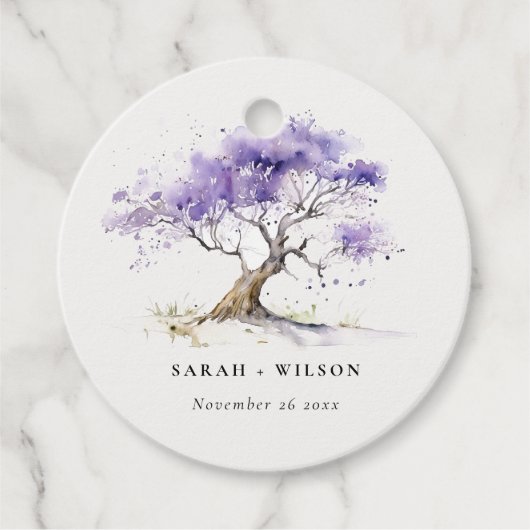 Minimal Lilac Watercolor Jacaranda Tree Wedding Geschenkanhänger (Vorderseite)