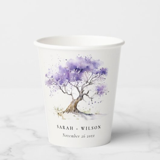 Minimal Lilac Watercolor Jacaranda Tree Wedding Pappbecher (Vorderseite)