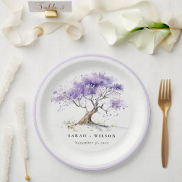 Minimal Lilac Watercolor Jacaranda Tree Wedding Pappteller