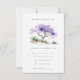 Minimal Lilac Watercolor Jacaranda Tree Wedding RSVP Karte