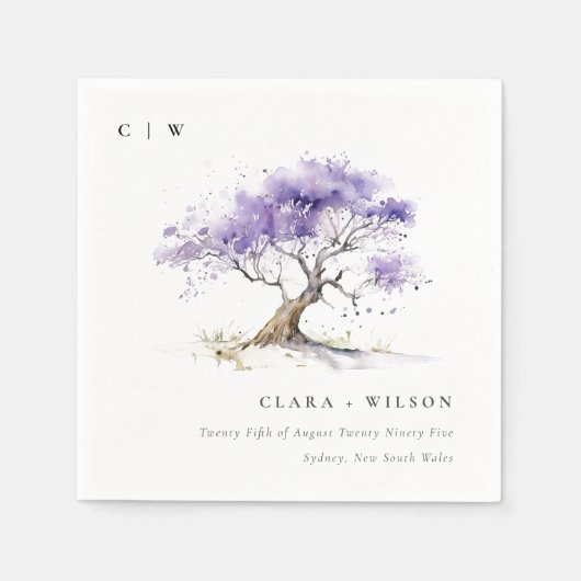 Minimal Lilac Watercolor Jacaranda Tree Wedding Serviette (Vorderseite)