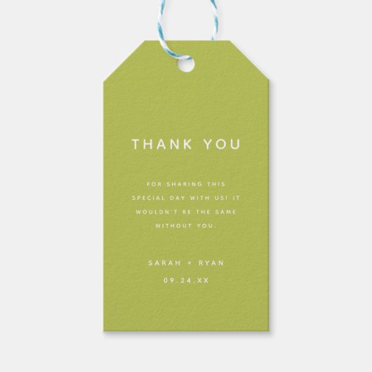 Minimal Lime Green Wedding Favor Thank You Geschenkanhänger (Vorderseite)