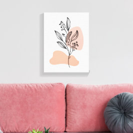 Minimal Line Art Floral Canvas – Soft Pastel Botan Leinwanddruck