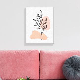 Minimal Line Art Floral Canvas – Soft Pastel Botan Leinwanddruck