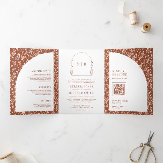 Minimal Line Art Leaf Parco Tassino Dreifach Gefaltete Einladung (Innenseite)