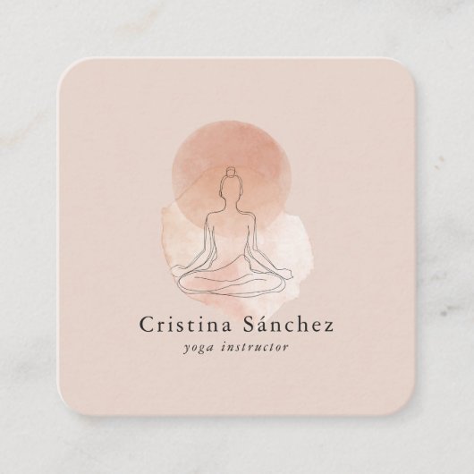 Minimal Line Art Woman Yoga Meditation Quadratische Visitenkarte (Vorderseite)
