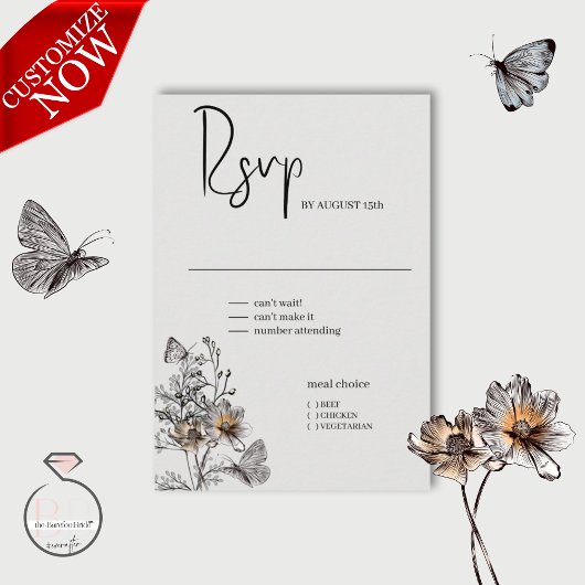 Minimal Line Kunst, Dichtung und Musik RSVP Karte