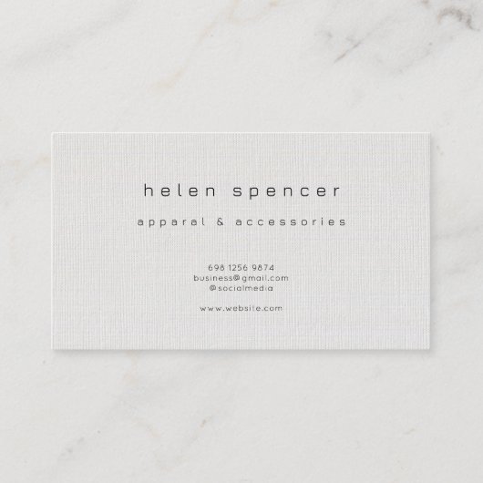 Minimal Linen Texture Business Card Visitenkarte (Rückseite)