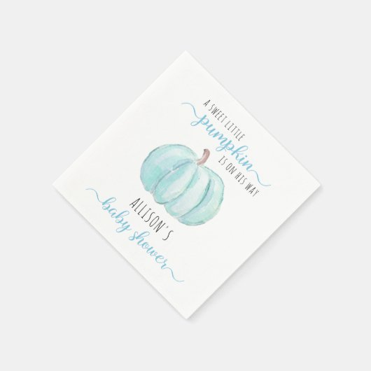 Minimal Little Pumpkin Blue Watercolor Babydusche Serviette (Ecke)