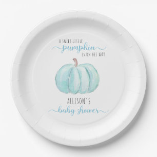 Minimal Little Pumpkin Watercolor Blue Baby Dusche Pappteller