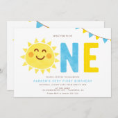 Minimal Little Sunshine First Birthday Boy Einladung (Vorne/Hinten)