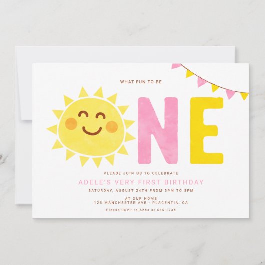 Minimal Little Sunshine First Birthday Girl Einladung (Vorderseite)