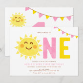 Minimal Little Sunshine First Birthday Girl Einladung (Vorne/Hinten)