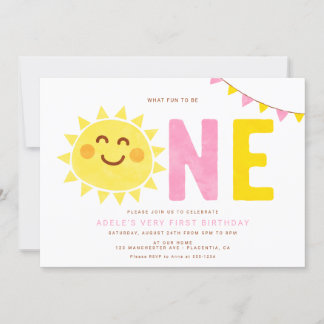 Minimal Little Sunshine First Birthday Girl Einladung