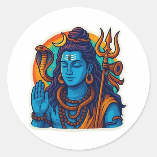 Minimal Lord Shiva Illustration – Trishul, Damru Runder Aufkleber (Vorderseite)