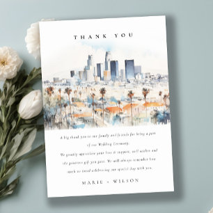 Minimal Los Angeles, California Watercolor Wedding Dankeskarte