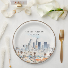 Minimal Los Angeles, California Watercolor Wedding Pappteller