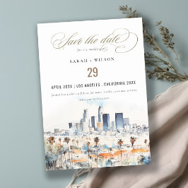 Minimal Los Angeles, California Watercolor Wedding Save The Date