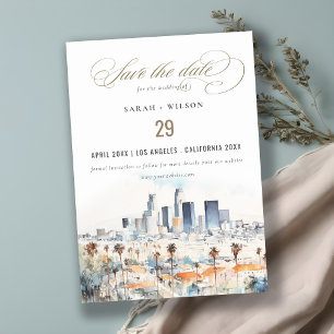 Minimal Los Angeles, California Watercolor Wedding Save The Date