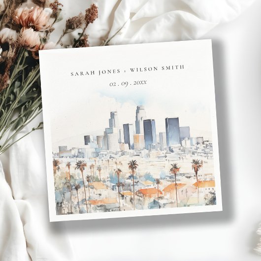 Minimal Los Angeles, California Watercolor Wedding Serviette
