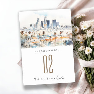 Minimal Los Angeles, California Watercolor Wedding Tischnummer