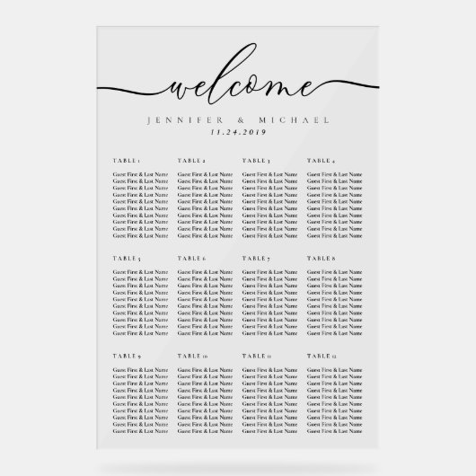 Minimal Lux Clean Simple Wedding Table Numbers Acrylschild (Vorderseite)