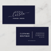 Minimal Luxury Boutique Navy White Calligraphy Visitenkarte (Vorne/Hinten)